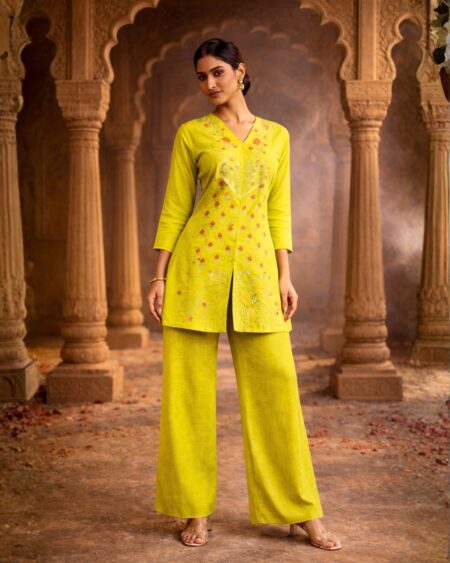 Royal Palace Embroidered Kurti Palazzo Cord Set – Multi Color Festive Ethnic Wear